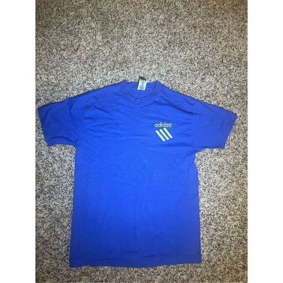 Vintage‎ 1980s Single Stitch Blue Adidas Tshirt Chest Print - Picture 1 of 4